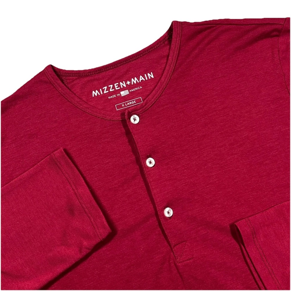 Mizzen Main Henley‎ Long Sleeve Shirt Men's XL Maroon Casual Comfort Minimalist